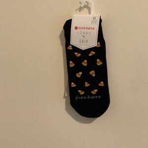 Pure Barre Black Socks with Festive Candy Corn Pattern - Medium